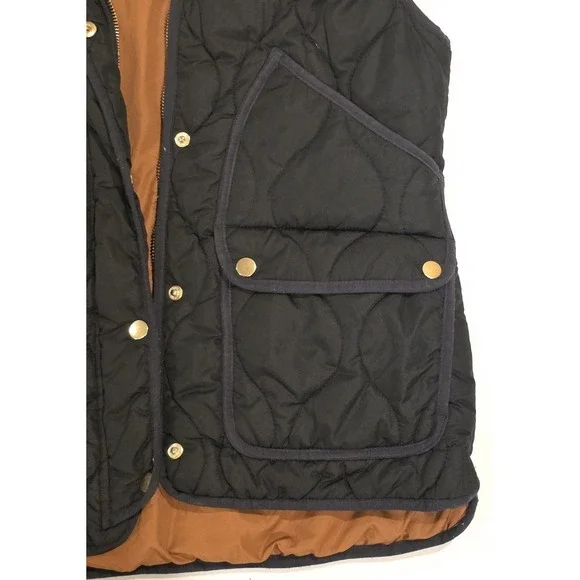 J. Crew Signature Puffer Vest Women's Medium Black Quilted Snap Pockets - Picture 7 of 9